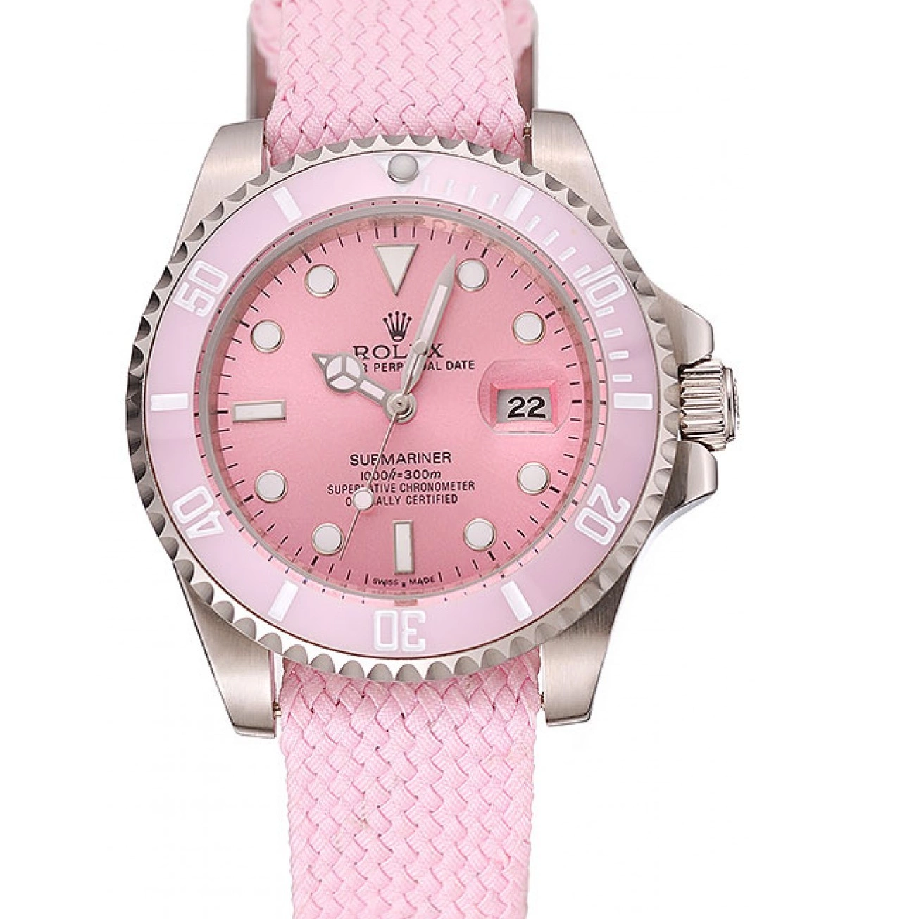 Aaa replica watch Bezel Dial Rolex Pink Pink Pink Submariner Fabric Bracelet 1453866 0612